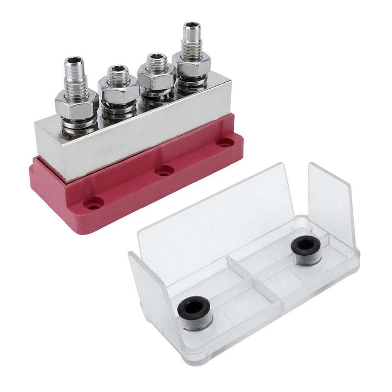 600A RV Yacht Copper Bolt 4 Stud Heavy Duty Busbar Terminal, Color: Red+Black