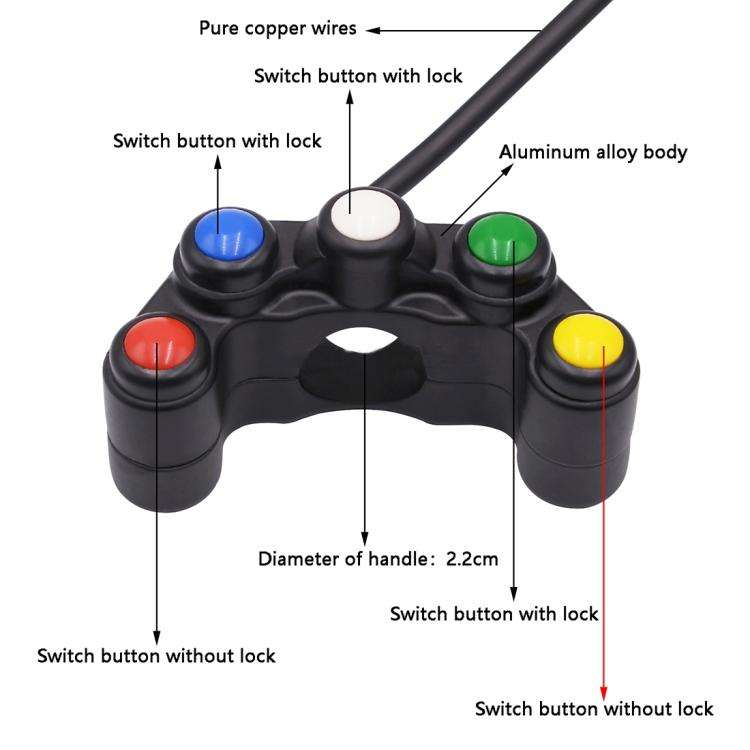 Motorcycle Headlight Auxiliary Light Horn Switches Aluminum Alloy Five-position Faucet Switches with