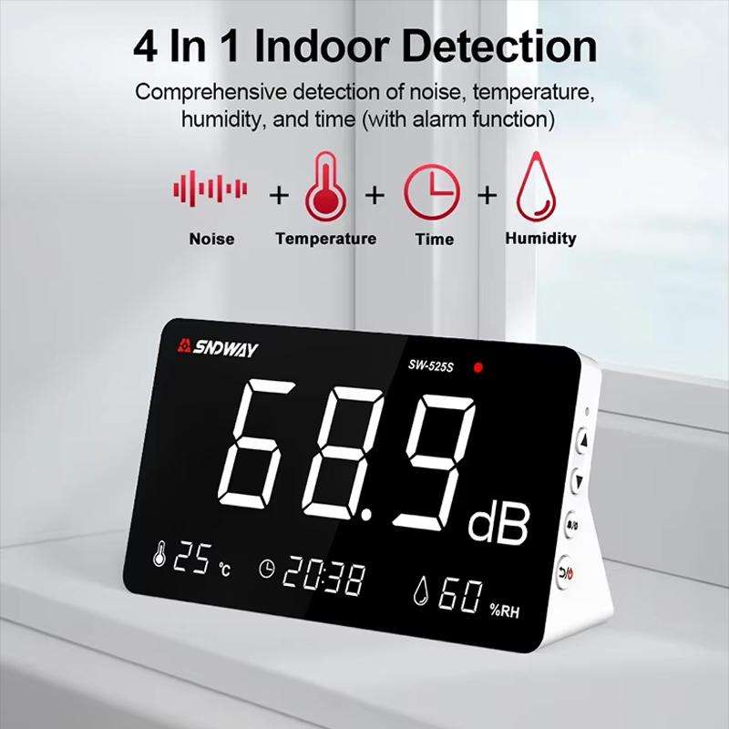 SNDWAY SW-525S Desktop Noise Meter Temperature and Humidity Meter Decibel Meter Environmental Noise