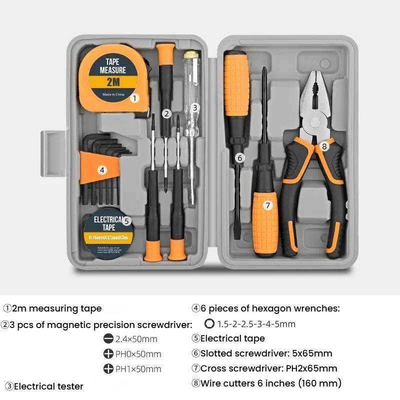 Multifunctional Home Hardware Tools Repair Hand Toolbox Combination Set, Style: 15pcs /Set Pink