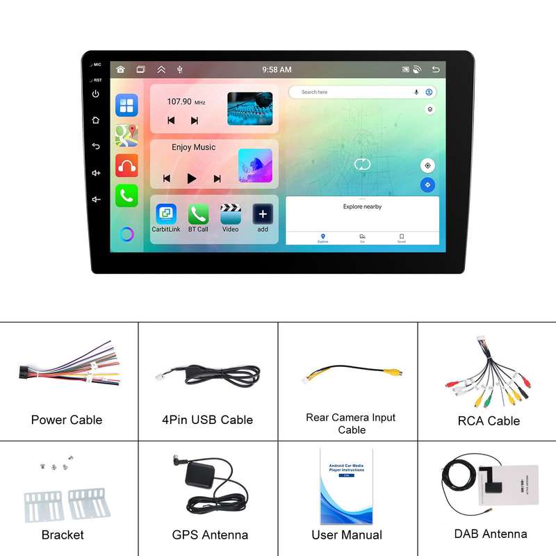 9 Inch Android 4+64G Dual-Butt Large Screen Car Carplay Built-In DAB Car Central Control Integrated