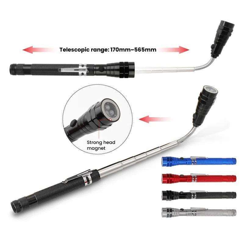 170mm-565mm 3LEDs Light Bendable Telescopic Multifunctional Picker Auto Repair Screw Tool(Black)