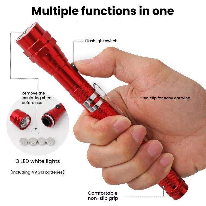 170mm-565mm 3LEDs Light Bendable Telescopic Multifunctional Picker Auto Repair Screw Tool(Black)
