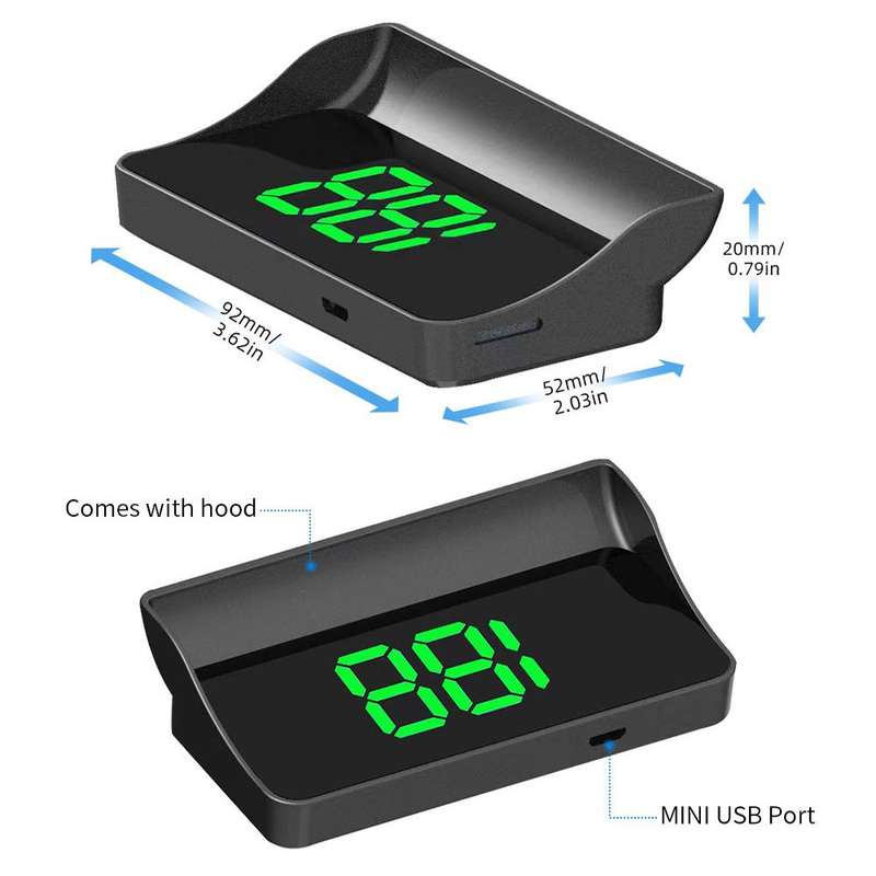 W1 Car HUD Head-up Display GPS Speedometer Speed Display, Spec: MPH(Green)