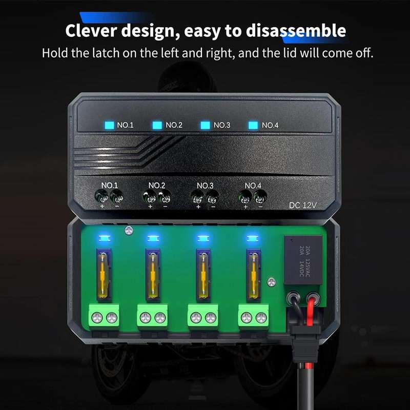 12V Universal Motorcycle Fuse Box Relay Quick Connector Kit(Black)