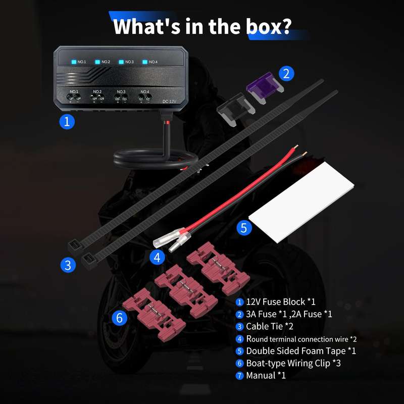 12V Universal Motorcycle Fuse Box Relay Quick Connector Kit(Black)