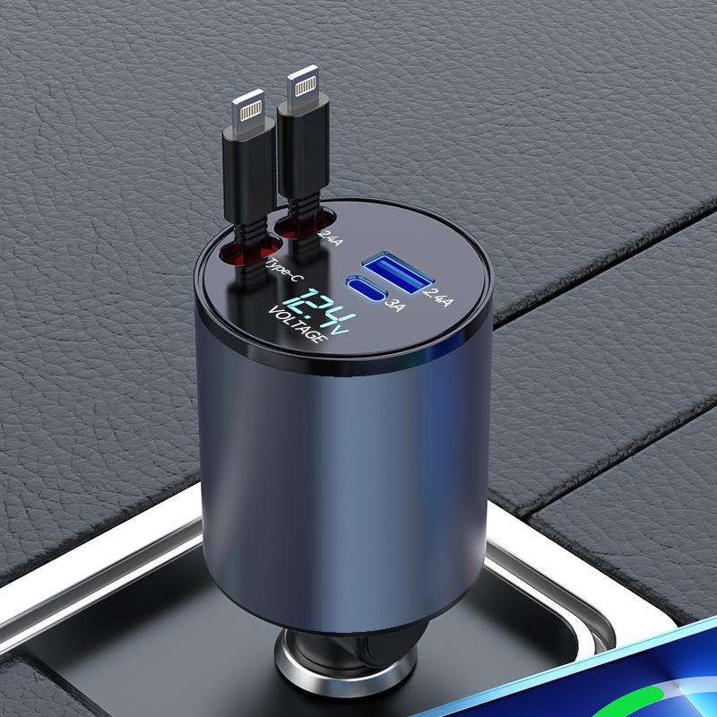 100W Metal Car Retractable Cable Cigarette Lighter Charger, Specification: 8 Pin+8 Pin (2.4A)
