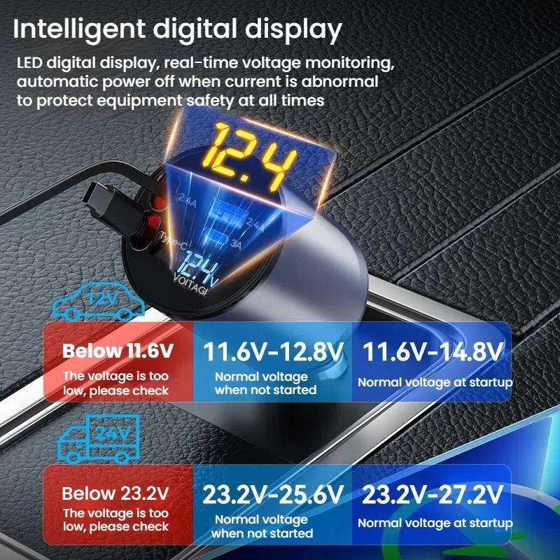 100W Metal Car Retractable Cable Cigarette Lighter Charger, Specification: 8 Pin+8 Pin (2.4A)