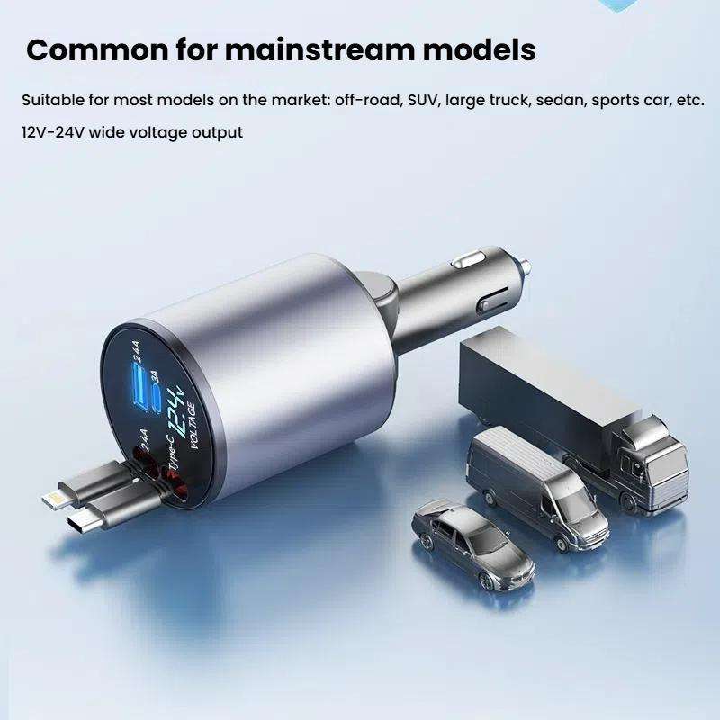 100W Metal Car Retractable Cable Cigarette Lighter Charger, Specification: 8 Pin+8 Pin (2.4A)
