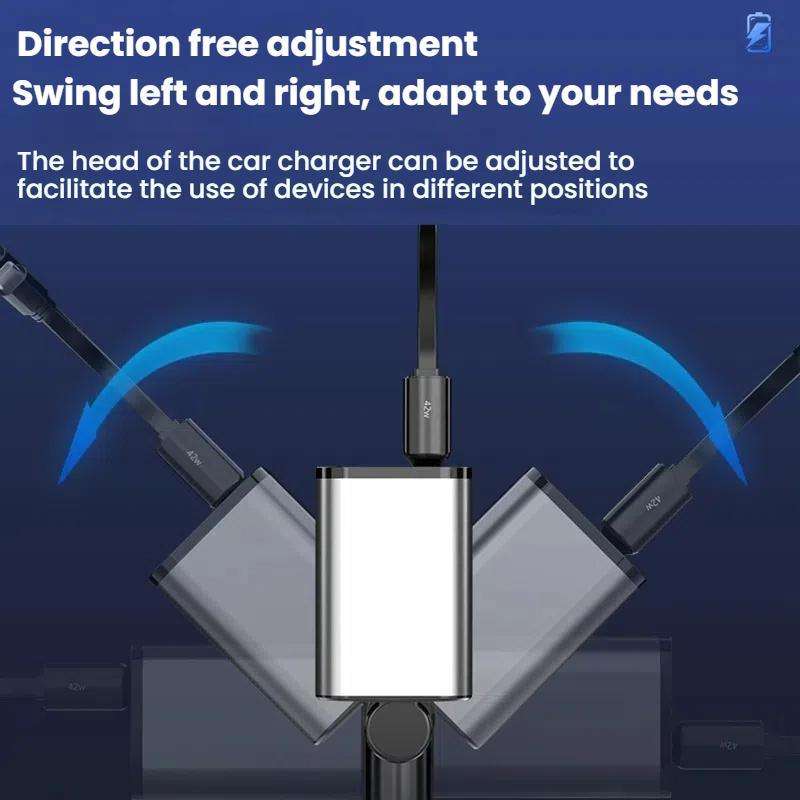120W 1 To 2 Retractable USB Car Fast Charging Charger With Cigarette Lighter(8 Pin+TYPE-C)