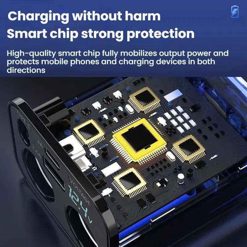 120W 1 To 2 Retractable USB Car Fast Charging Charger With Cigarette Lighter(8 Pin+TYPE-C)