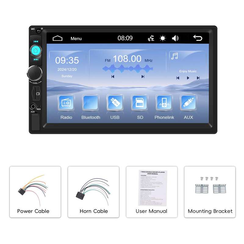 7 Inch Wired Carplay Dual Butt MP5 Player Bluetooth Big Screen Car Center Control, Spec: Standard