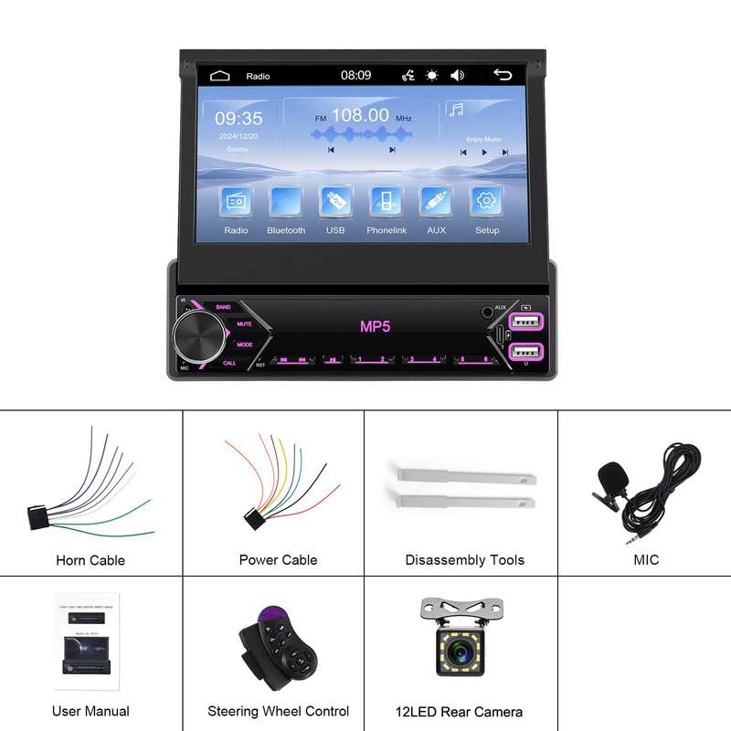 7 inch Universal Manual Retractable Screen Car MP5 Player Car Center Control All-in-One Wired Carpla