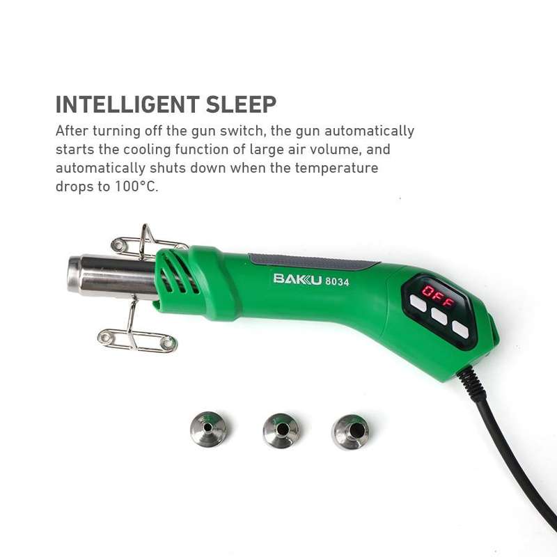 BAKU BA-8034 650W Hot Air Blower 100-500 Degrees Celsius Heat Tool With 3 Nozzles 220V EU Plug