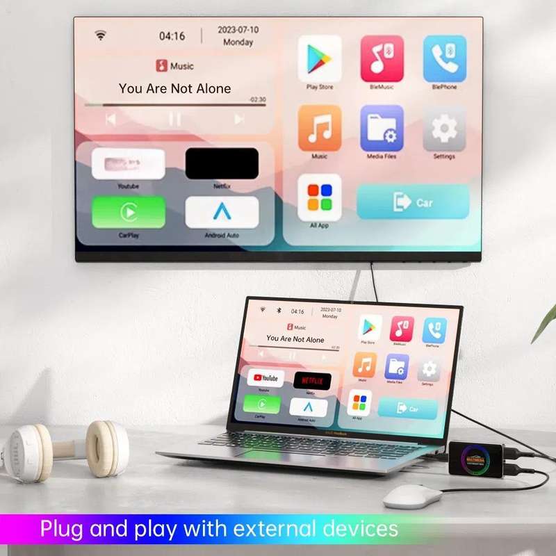 BY971 Wireless CarPlay Adapter 3-In-1 Car TV Stick HDMI Out Sync For Laptop/TV 2+16G