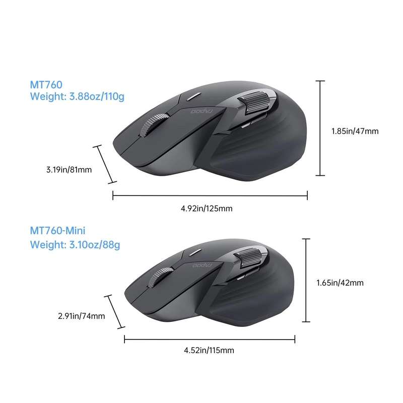 Rapoo Wireless Triple Mode Mice Ergonomic Desktop Laptop Business Office Mouse, Color: MT760mini Bla
