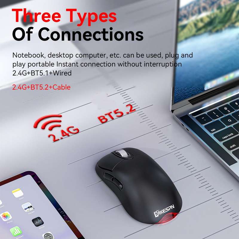 MKESPN Wireless Charging Tri-Mode Wireless Gaming Mouse 24000 DPI, 6 RGB Lighting Modes, Rechargeabl
