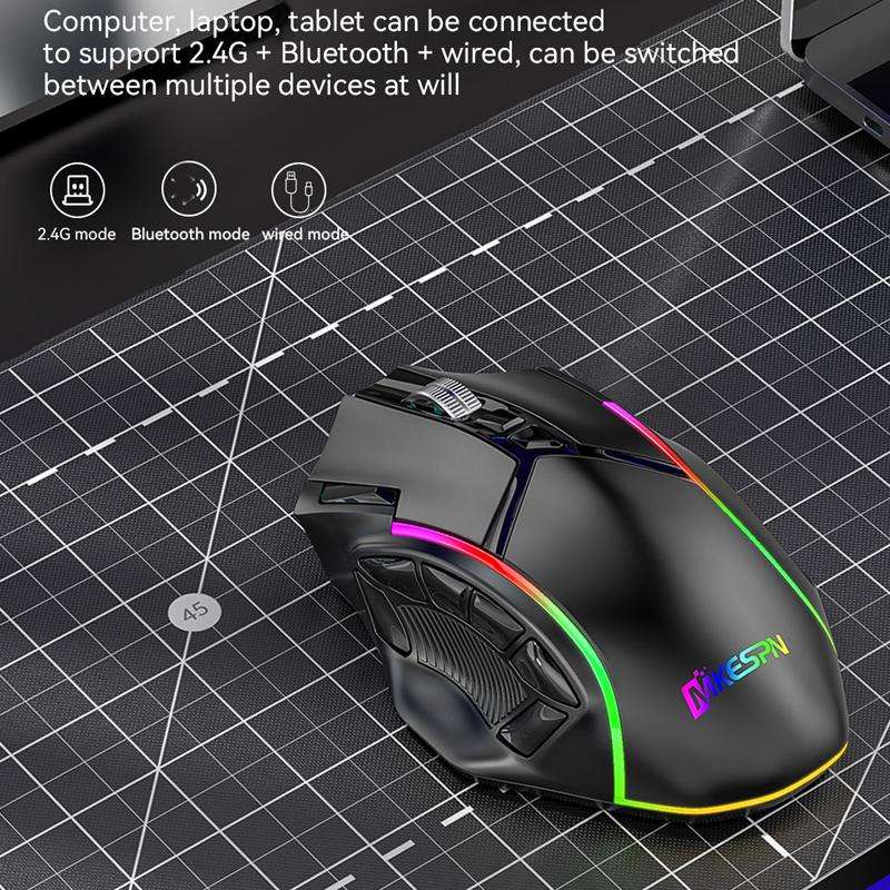 MKESPN W605 Triple-Mode 24000 DPI 12-key Wireless Gaming Mouse Macro Customization(Black)