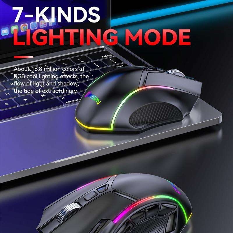 MKESPN W605 Triple-Mode 24000 DPI 12-key Wireless Gaming Mouse Macro Customization(Black)