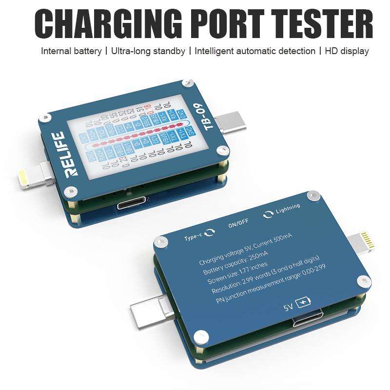 RELIFE TB-09 Type-C / 8 Pin Tail Plug Tester Automatically Locks Fault Points