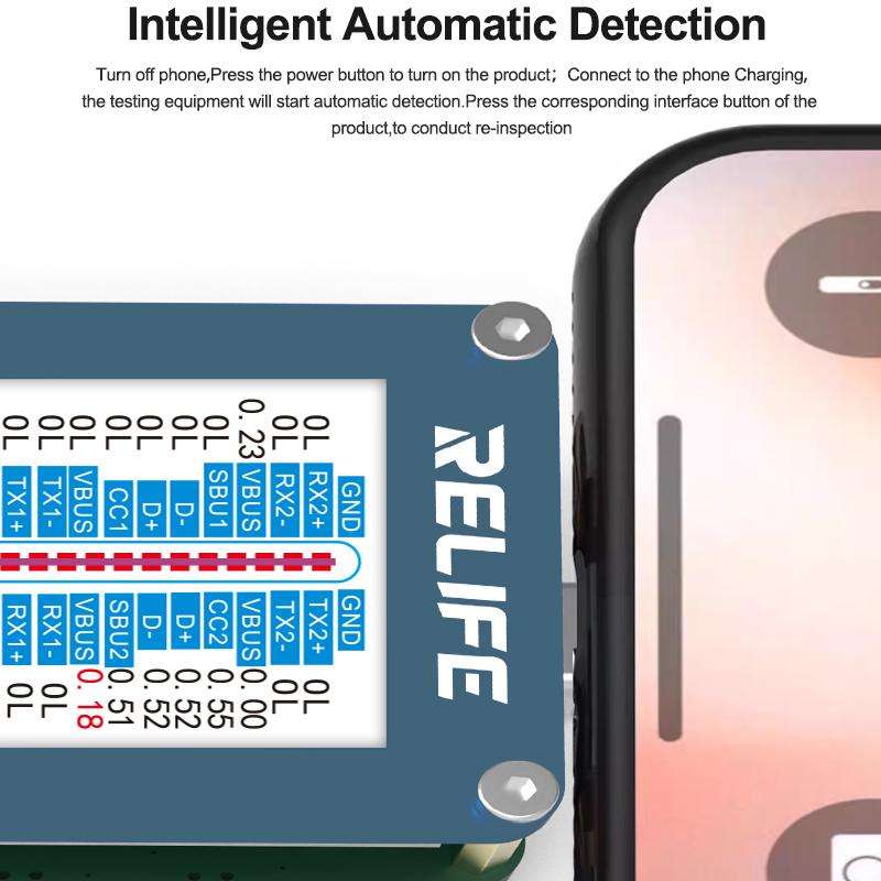RELIFE TB-09 Type-C / 8 Pin Tail Plug Tester Automatically Locks Fault Points