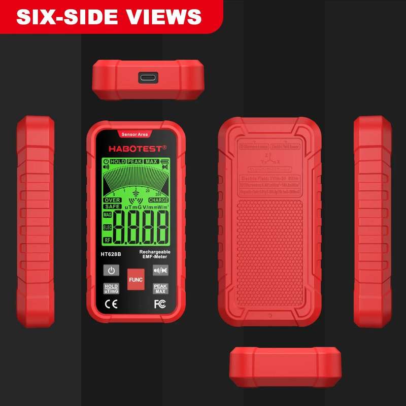 HABOTEST HT628B Multi-Field EMF Meter Rechargeable Electromagnetic Radiation Tester