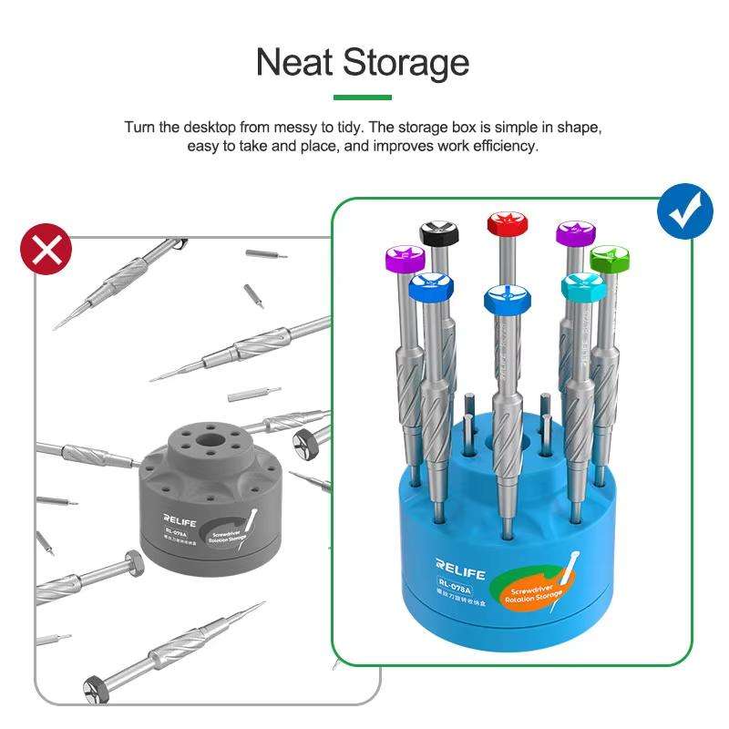 RELIFE RL-078A Screwdriver Rotating Storage Box Mobile Phone Repair Screwdriver Bit Storage Box