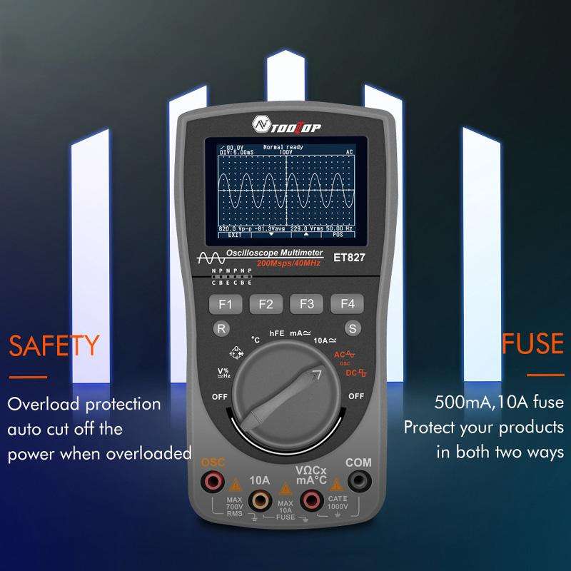 TOOLTOP ET827 Oscilloscope Multimeter 200Msps Sampling Rate 40MHz Oscilloscope + Multimeter 2 In 1