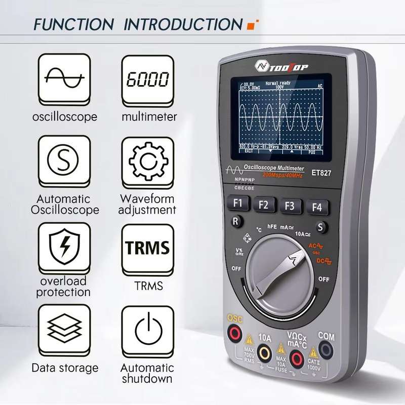 TOOLTOP ET827 Oscilloscope Multimeter 200Msps Sampling Rate 40MHz Oscilloscope + Multimeter 2 In 1