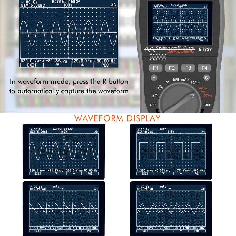 TOOLTOP ET827 Oscilloscope Multimeter 200Msps Sampling Rate 40MHz Oscilloscope + Multimeter 2 In 1