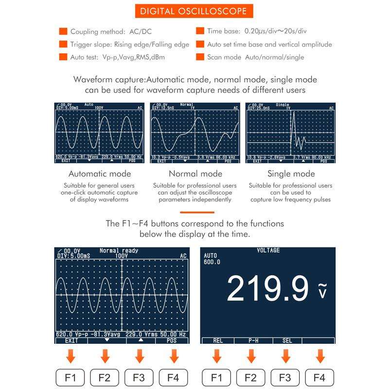 TOOLTOP ET827 Oscilloscope Multimeter 200Msps Sampling Rate 40MHz Oscilloscope + Multimeter 2 In 1