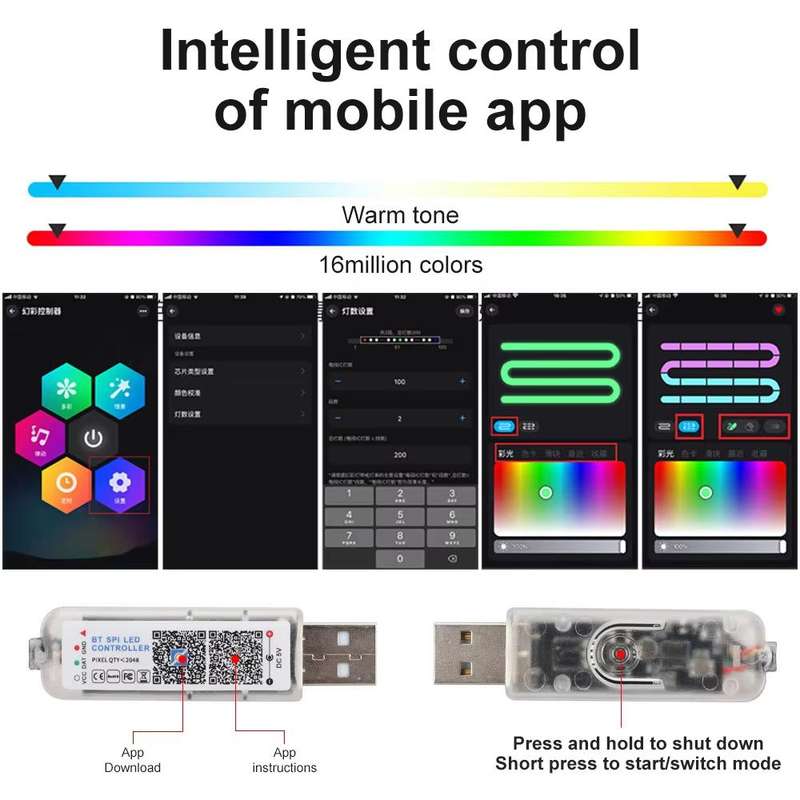 3 Control App Remote Control Colorful Car Interior Ambient Lighting Modified LED Acrylic USB Car Amb