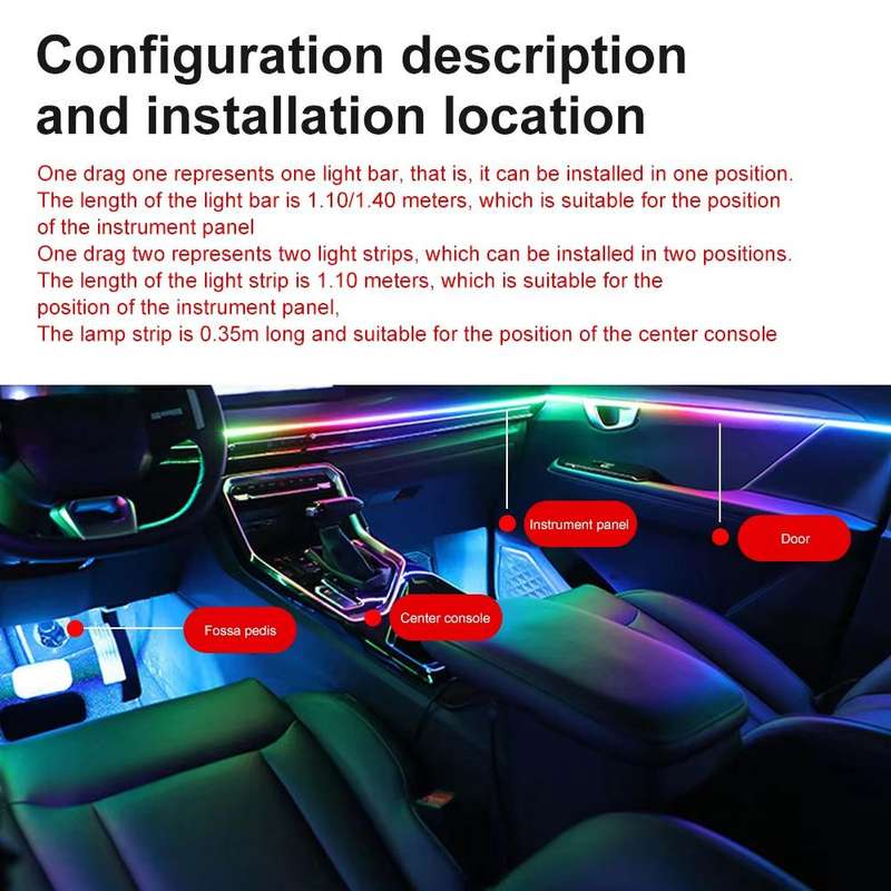 3 Control App Remote Control Colorful Car Interior Ambient Lighting Modified LED Acrylic USB Car Amb
