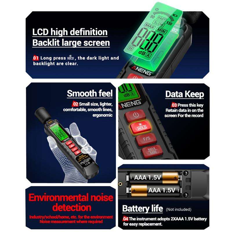 ANENG Sound Decibel Tester Volume Sound Level Noise Meter(No Battery)