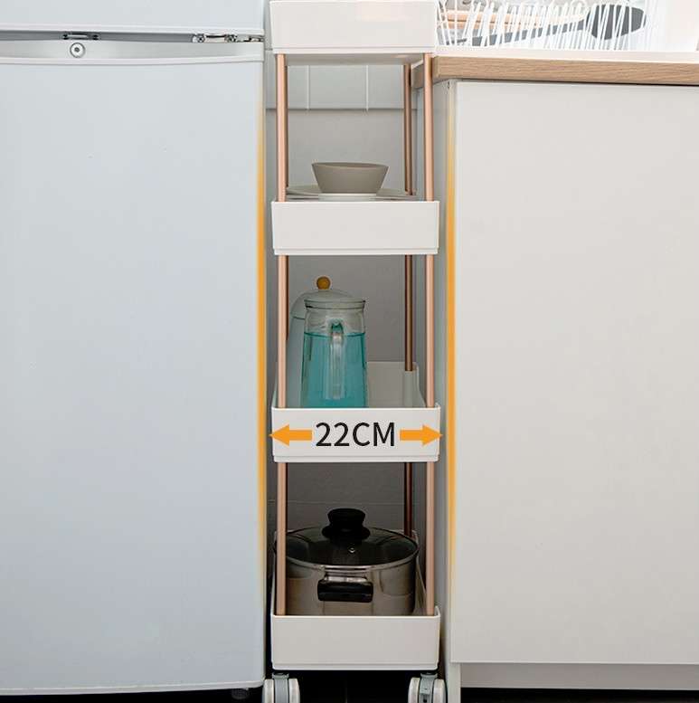 Rack Trolley Narrow Section Floor Multi-layer Book Storage Rack, Style:Three Layers
