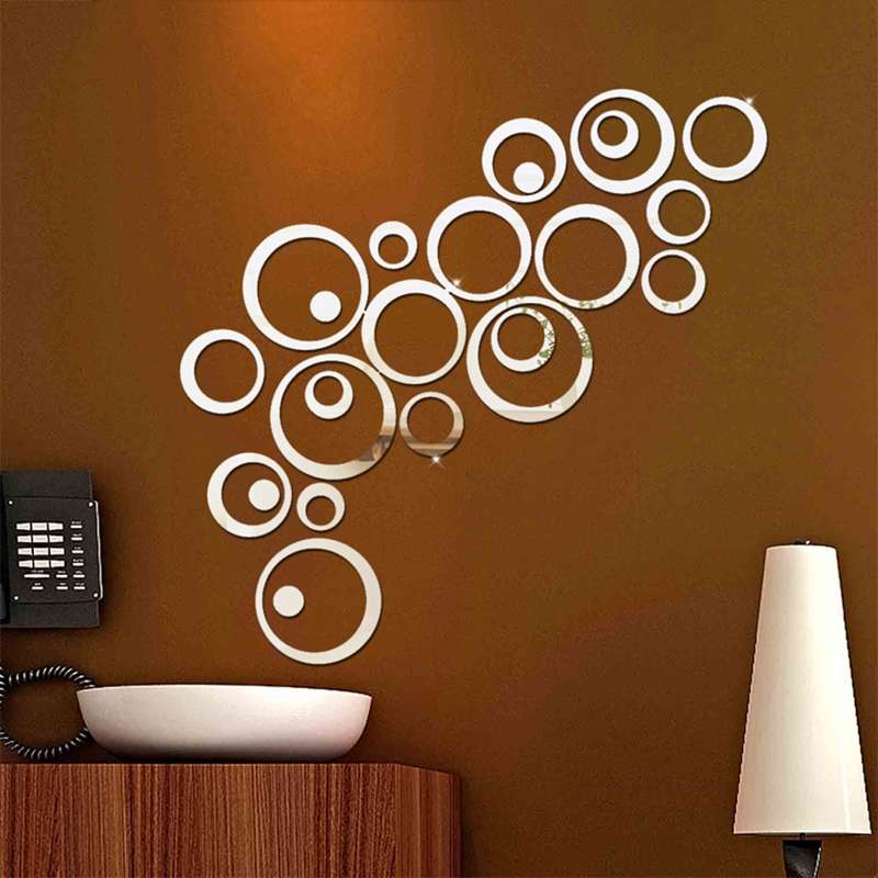 24 PCS 3D DIY Circles Decoration Mirror Wall Stickers for TV Background Home Decor Acrylic Decor Wal