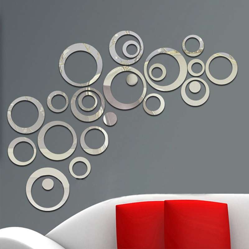 24 PCS 3D DIY Circles Decoration Mirror Wall Stickers for TV Background Home Decor Acrylic Decor Wal