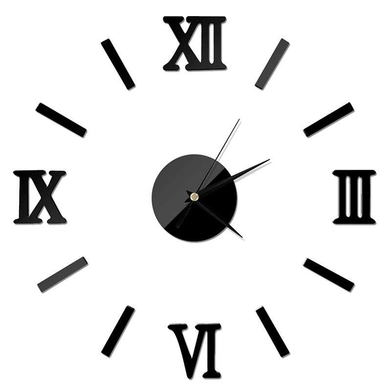 Modern DIY Indoor Roman Wall Clock Mirror Effect 3D Wall Sticker(Silver)