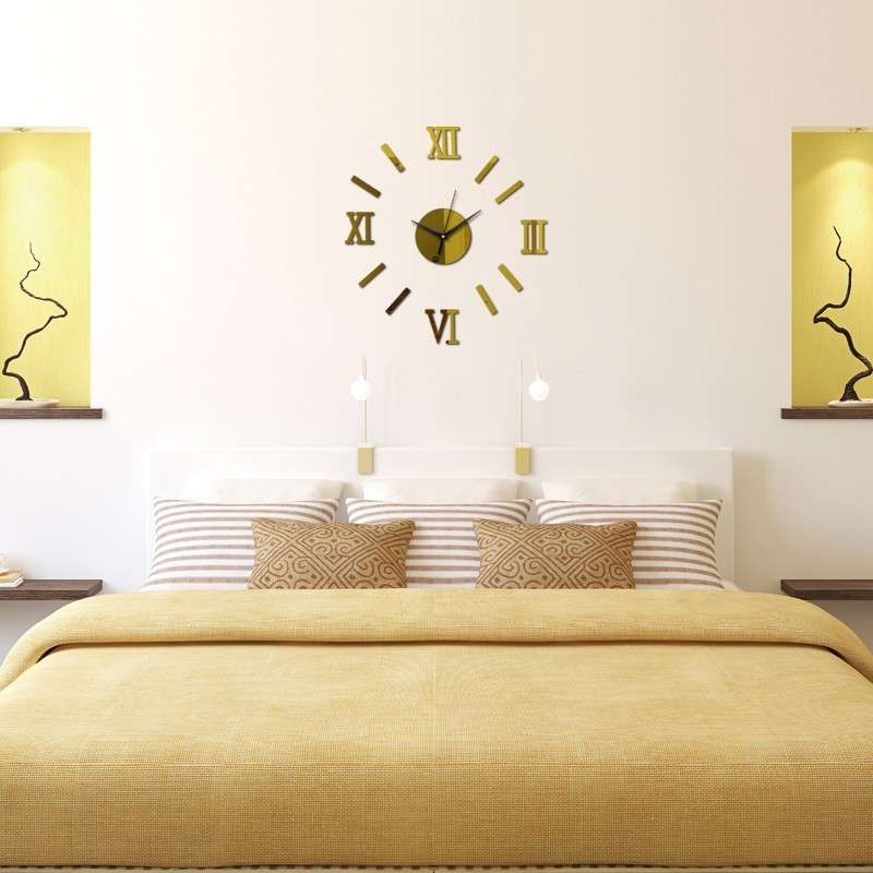 Modern DIY Indoor Roman Wall Clock Mirror Effect 3D Wall Sticker(Silver)
