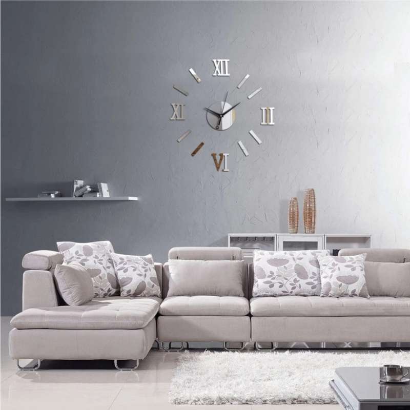 Modern DIY Indoor Roman Wall Clock Mirror Effect 3D Wall Sticker(Silver)