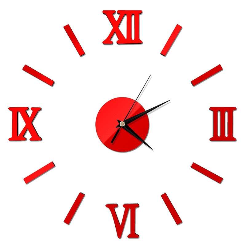 Modern DIY Indoor Roman Wall Clock Mirror Effect 3D Wall Sticker(Silver)