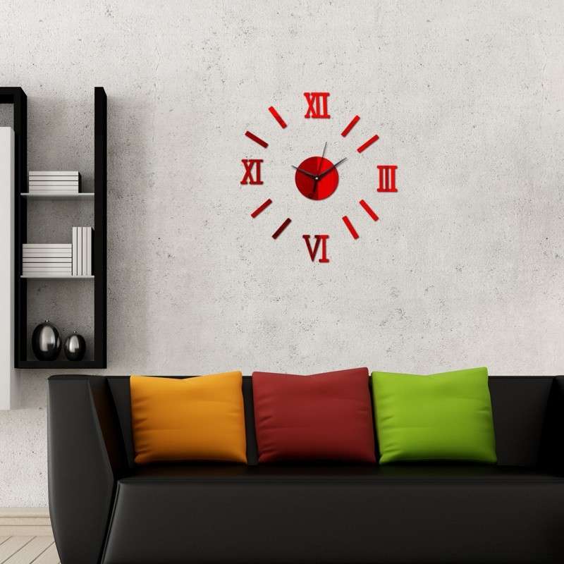 Modern DIY Indoor Roman Wall Clock Mirror Effect 3D Wall Sticker(Silver)