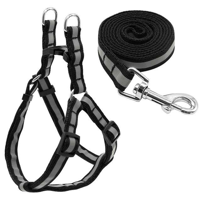 Small Medium Dogs Nylon Reflective Dog Leash Lead Set, Size:S(Black)