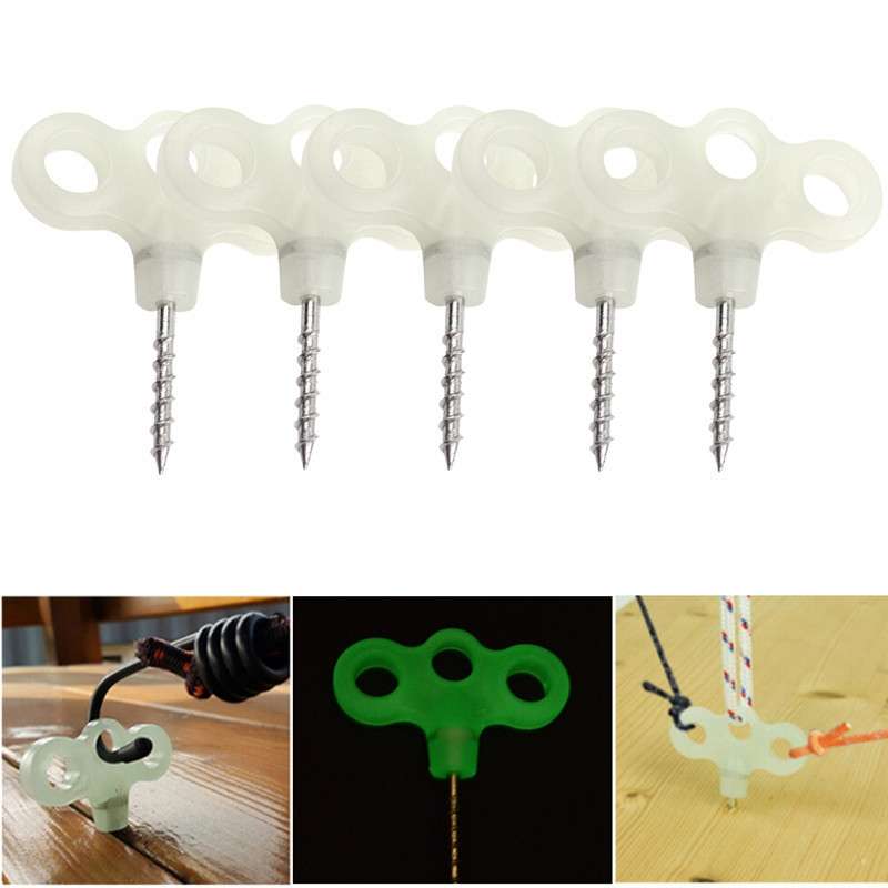 Outdoor 3-holed Luminous Threaded Tent Peg Camping Deck Stainless Steel Hook Safety Wind Noctilucent