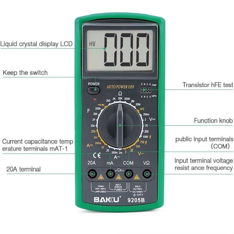 BAKU BK-9205B Measuring Capacitance Current Large Screen Display All-round Burn-proof Digital Multim