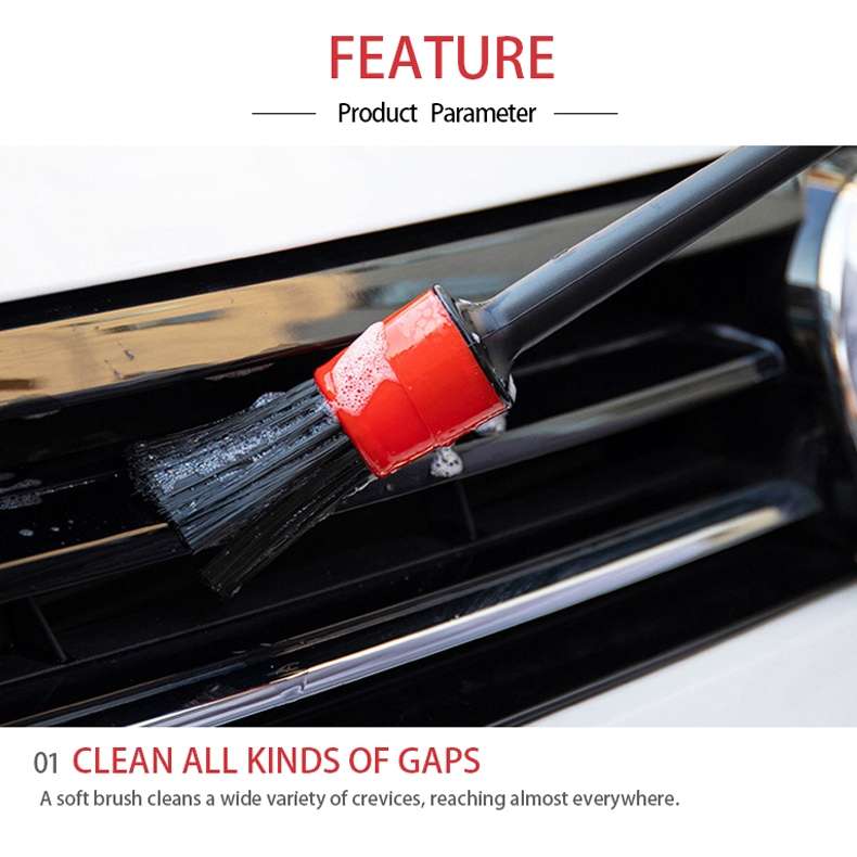 5 in 1 Car Detailing Brush Cleaning Natural Boar Hair Brushes Auto Detail Tools Products Wheels Dash