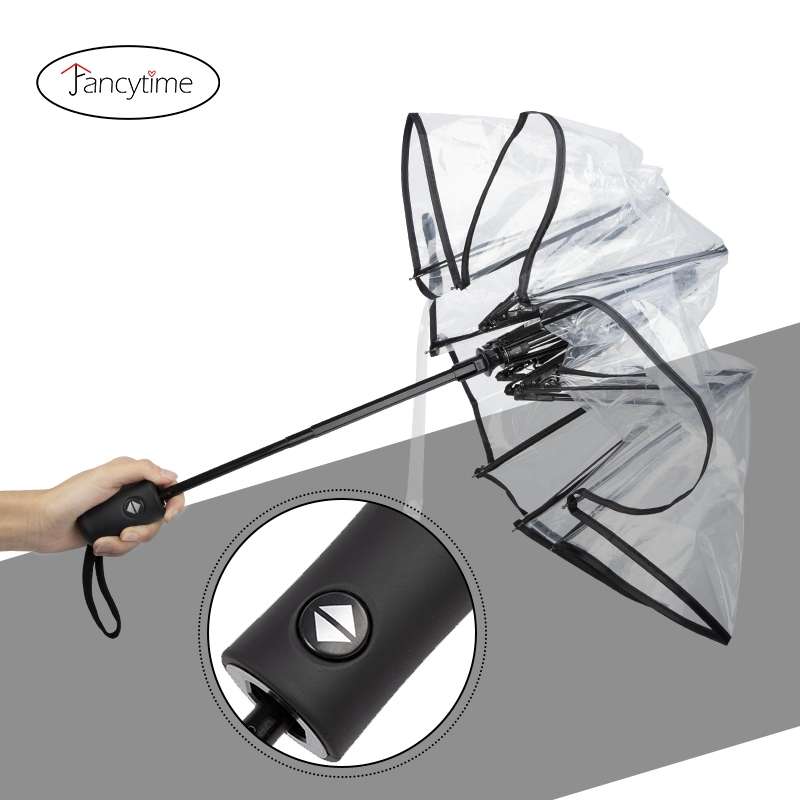 Creative Transparent Folding Umbrella 8 Bones Automatic Umbrella(Black)