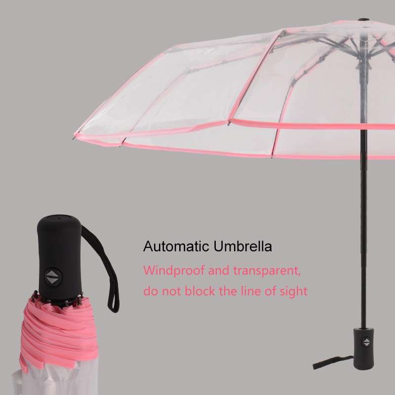 Creative Transparent Folding Umbrella 8 Bones Automatic Umbrella(Black)