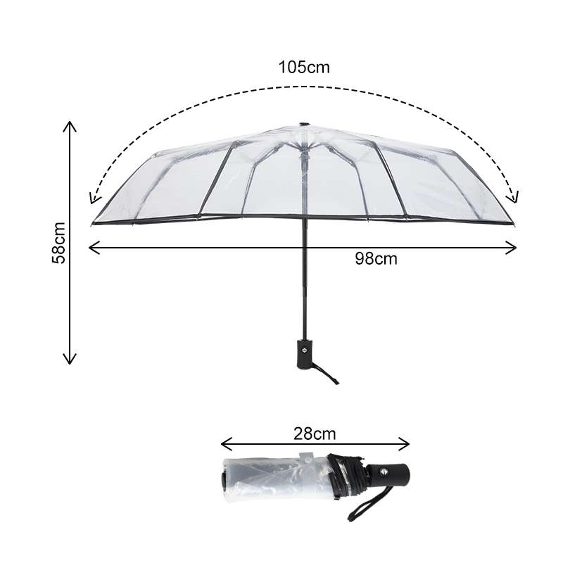 Creative Transparent Folding Umbrella 8 Bones Automatic Umbrella(Black)
