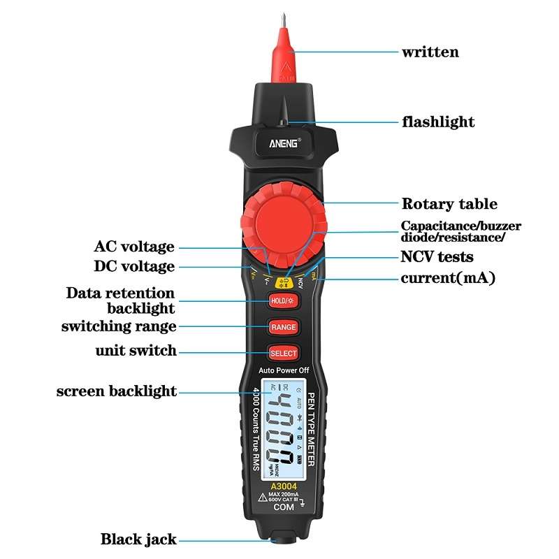 ANENG A3004 Multi-Function Pen-Type High-Precision Smart Multimeter(Black)